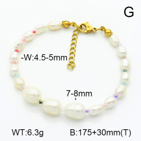 Cultured Freshwater Pearls & Glass Beads  Stainless Steel Bracelet  7B3000115bhia-908