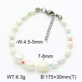 Cultured Freshwater Pearls & Glass Beads  Stainless Steel Bracelet  7B3000116vhha-908