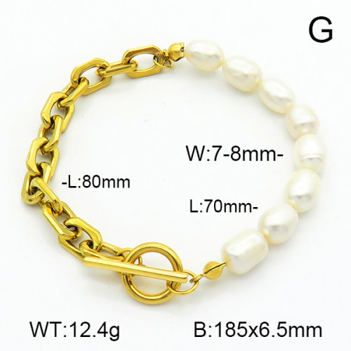 Cultured Freshwater Pearls  Stainless Steel Bracelet  7B3000117ahjb-908