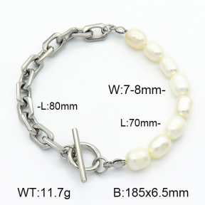 Cultured Freshwater Pearls  Stainless Steel Bracelet  7B3000118bhia-908