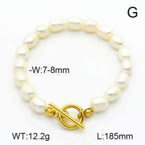 Cultured Freshwater Pearls  Stainless Steel Bracelet  7B3000119vhkb-908