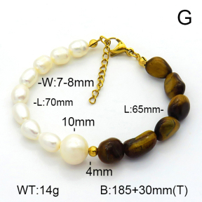 Tiger Eye & Cultured Freshwater Pearls  Stainless Steel Bracelet  7B4000199vhkb-908