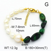 Tiger Eye & Cultured Freshwater Pearls  Stainless Steel Bracelet  7B4000201vhkb-908