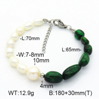 Tiger Eye & Cultured Freshwater Pearls  Stainless Steel Bracelet  7B4000202ahjb-908