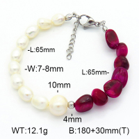 Tiger Eye & Cultured Freshwater Pearls  Stainless Steel Bracelet  7B4000204ahjb-908