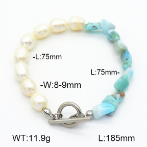 Larimar & Cultured Freshwater Pearls  Stainless Steel Bracelet  7B4000210ahlv-908