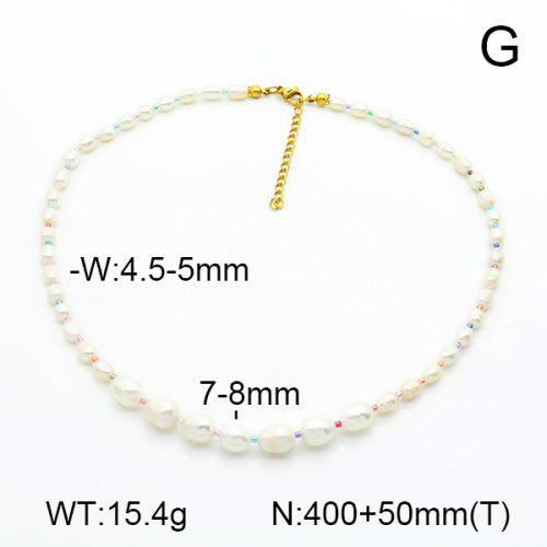 Cultured Freshwater Pearls & Glass Beads  Stainless Steel Necklace  7N3000106vihb-908