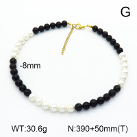 Natural  Obsidian & Shell bead  Stainless Steel Necklace  7N3000109bhia-908