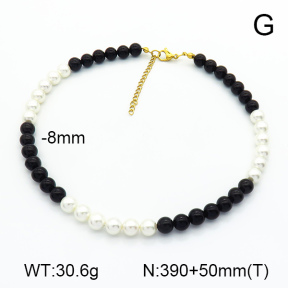 Natural  Obsidian & Shell bead  Stainless Steel Necklace  7N3000109bhia-908