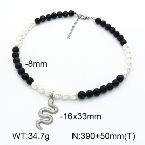 Natural  Obsidian & Shell bead  Stainless Steel Necklace  7N3000110vhmv-908