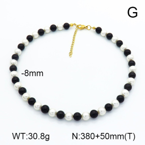 Natural  Obsidian & Shell bead  Stainless Steel Necklace  7N4000354ahjb-908
