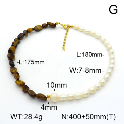 Tiger Eye & Cultured Freshwater Pearls  Stainless Steel Necklace  7N4000371aivb-908