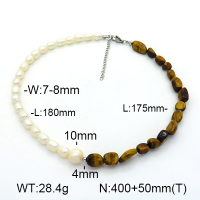 Tiger Eye & Cultured Freshwater Pearls  Stainless Steel Necklace  7N4000372ahpv-908