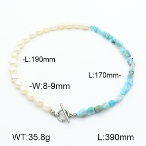 Larimar & Cultured Freshwater Pearls  Stainless Steel Necklace  7N4000383aija-908