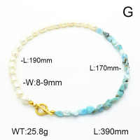 Larimar & Cultured Freshwater Pearls  Stainless Steel Necklace  7N4000384biib-908