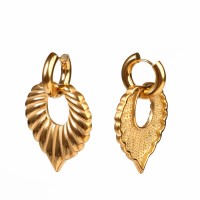 Handmade Polished  Leaves  PVD Vacuum Plating Gold  Stainless Steel Earrings  WT:19.8g  E:36x31mm  GEE000326vhov-066