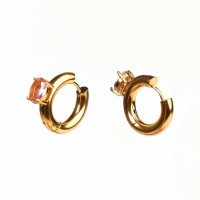 Zircon,Handmade Polished  Hoop,Oval Bead  PVD Vacuum Plating Gold  Stainless Steel Earrings  WT:9.5g  E:20mm 8x6mm  GEE000333bhva-066