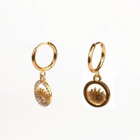 Czech Stones,Handmade Polished  Round,Eyes  PVD Vacuum Plating Gold  Stainless Steel Earrings  WT:2.7g  E:12mm  GEE000336vhkb-066