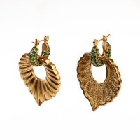 Czech Stones,Handmade Polished  Leaves  PVD Vacuum Plating Gold  Stainless Steel Earrings  WT:17.8g  E:36x31mm  GEE000337bika-066
