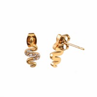 Czech Stones,Handmade Polished  Snake  PVD Vacuum Plating Gold  Stainless Steel Earrings  WT:1.2g  E:14x7mm  GEE000341bhva-066