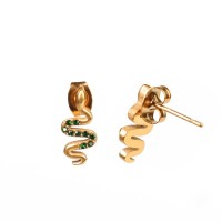 Czech Stones,Handmade Polished  Snake  PVD Vacuum Plating Gold  Stainless Steel Earrings  WT:1.2g  E:14x7mm  GEE000342bhva-066