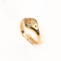 Czech Stones,Handmade Polished  Moon,Stars  PVD Vacuum Plating Gold  Stainless Steel Ring  WT:3.2g  R:10mm  GER000402bhia-066