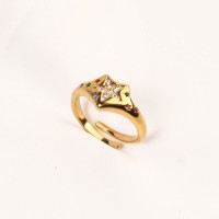 Czech Stones,Handmade Polished  Stars  PVD Vacuum Plating Gold  Stainless Steel Ring  WT:3.5g  R:10mm  GER000403bhia-066