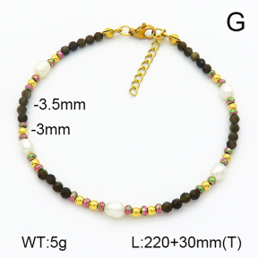Stainless Steel Anklets  Gold Obsidian & Hematite & Cultured Freshwater Pearls  7A9000196ahjb-908