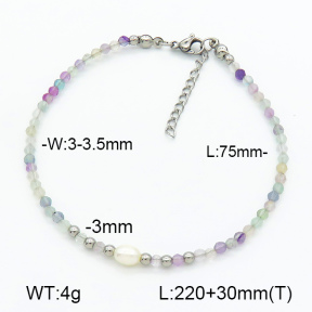 Stainless Steel Anklets  Fluorite & Cultured Freshwater Pearls  7A9000215bhia-908