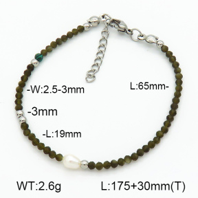 Stainless Steel Bracelet  Gold Obsidian & Malachite & Cultured Freshwater Pearls  7B4000325bhva-908
