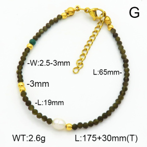 Stainless Steel Bracelet  Gold Obsidian & Malachite & Cultured Freshwater Pearls  7B4000326vhha-908