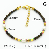 Stainless Steel Bracelet  Gold Obsidian & Hematite & Cultured Freshwater Pearls  7B4000349ahjb-908