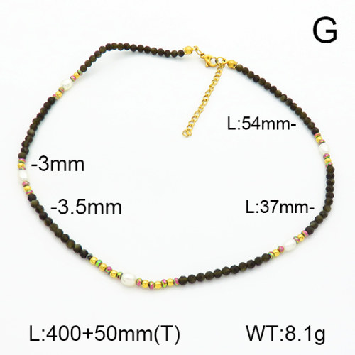 Stainless Steel Necklace  Gold Obsidian & Hematite & Cultured Freshwater Pearls  7N4000413ahpv-908