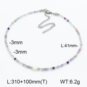 Stainless Steel Necklace  Fluorite & Cultured Freshwater Pearls  7N4000430vhnv-908