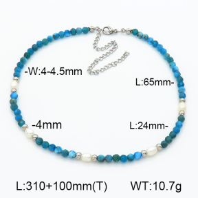 Stainless Steel Necklace  Apatite & Cultured Freshwater Pearls  7N4000436vihb-908