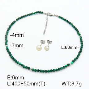Stainless Steel Sets  Malachite & Cultured Freshwater Pearls  7S0000499aija-908