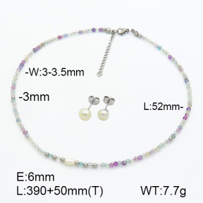 Stainless Steel Sets  Fluorite & Cultured Freshwater Pearls  7S0000504aivb-908