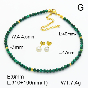 Stainless Steel Sets  Malachite & Cultured Freshwater Pearls  7S0000509bika-908