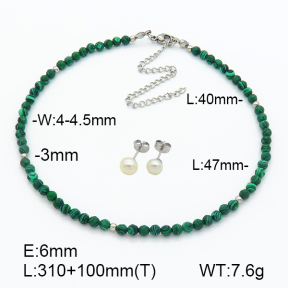 Stainless Steel Sets  Malachite & Cultured Freshwater Pearls  7S0000510biib-908