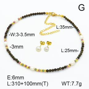 Stainless Steel Sets  Gold Obsidian & Hematite & Cultured Freshwater Pearls  7S0000515vihb-908