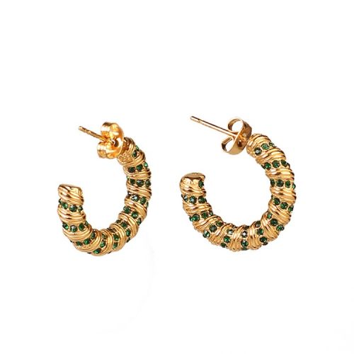 Czech Stones,Handmade Polished  Half Hoop  PVD Vacuum plating gold  Stainless Steel Earrings  weight:8.8g  E:22mm  GEE000368ahjb-066