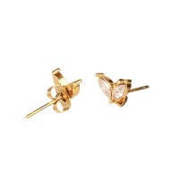 Zircon,Handmade Polished  Bilobed  PVD Vacuum plating gold  Stainless Steel Earrings  weight:1.1g  E:7x10mm  GEE000371bhva-066