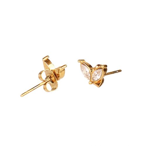 Zircon,Handmade Polished  Bilobed  PVD Vacuum plating gold  Stainless Steel Earrings  weight:1.1g  E:7x10mm  GEE000371bhva-066