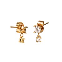 Zircon,Handmade Polished  Round Diamond  PVD Vacuum plating gold  Stainless Steel Earrings  weight:1g  E:4mm  GEE000373bhia-066