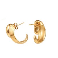 Handmade Polished  Oval Half Hoop  PVD Vacuum plating gold  Stainless Steel Earrings  weight:12g  E:22x15mm  GEE000382vhha-066