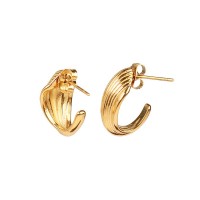 Handmade Polished  Oval Half Hoop  PVD Vacuum plating gold  Stainless Steel Earrings  weight:4.3g  E:18x10mm  GEE000383bhva-066
