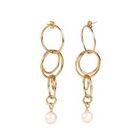 Shell Beads,Handmade Polished  Hoop  PVD Vacuum plating gold  Stainless Steel Earrings  weight:19.3g  D:12mm E:26mm  GEE000401vhnv-113B