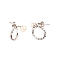 Shell Beads,Handmade Polished  Hoop  True Color  Stainless Steel Earrings  weight:3.7g  E:20mm D:8mm  GEE000411bhva-113B