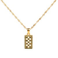 Czech Stones,Handmade Polished  Rectangle  PVD Vacuum plating gold  Stainless Steel Necklace  weight:4.2g  P:18x10mm N:420x2mm  GEN000473vhkb-066