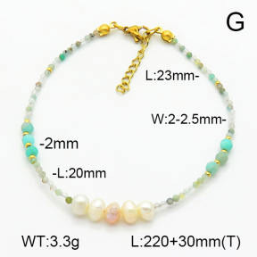 Stainless Steel Anklets  Amazonite & Cultured Freshwater Pearls  7A9000230vhkb-908